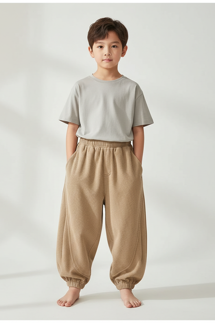 Pantalon Parachute Côtelé Ample Décontracté Enfant Garçon - Camel Cordé