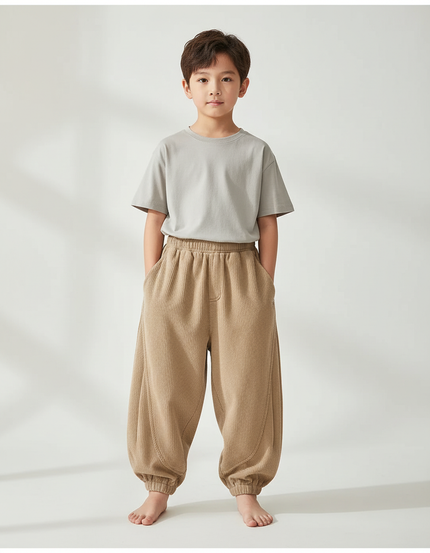 Pantalon Parachute Côtelé Ample Décontracté Enfant Garçon - Camel Cordé
