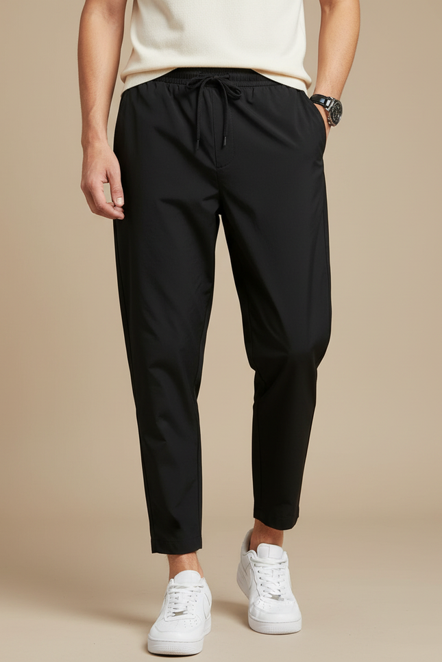 Pantalon Parachute Noir Coupe Droite Cordon Homme - Polyester
