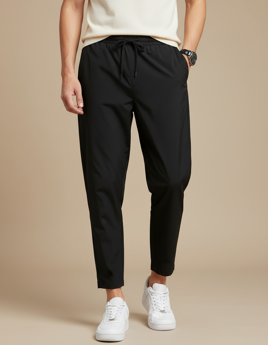 Pantalon Parachute Noir Coupe Droite Cordon Homme - Polyester