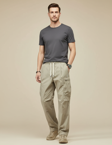 Pantalon Parachute Kaki Cargo Décontracté Ample Homme Léger - Polyester