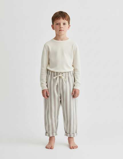 Pantalon Parachute Beige Rayé Coton Ample Enfant - Molleton