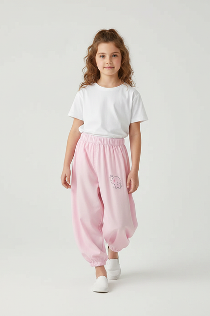 Pantalon Parachute Rose Coton Ample Éléphant Fille
