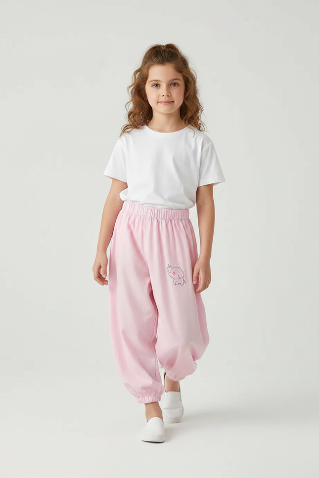 Pantalon Parachute Rose Coton Ample Éléphant Fille