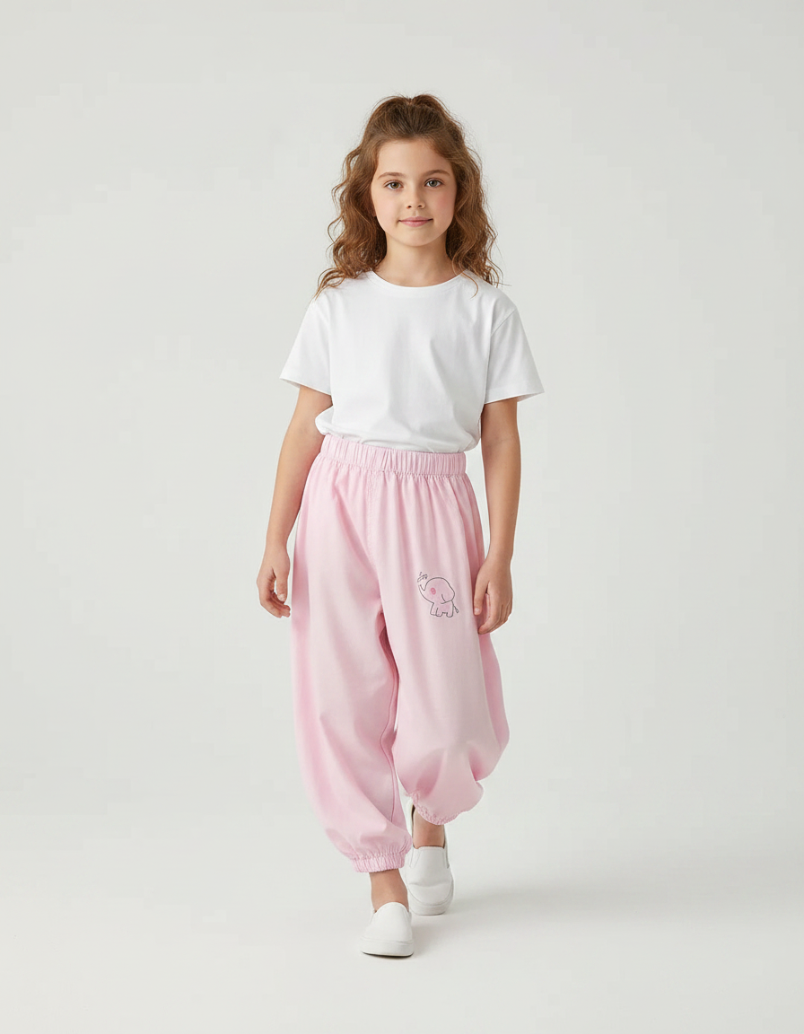 Pantalon Parachute Rose Coton Ample Éléphant Fille