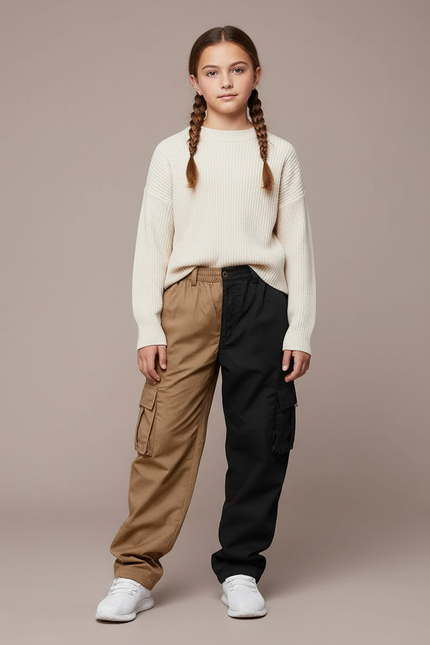 Pantalon Parachute Bicolore Cargo Ample Coton - Multicolore