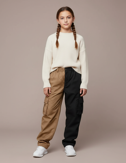 Pantalon Parachute Bicolore Cargo Ample Coton - Multicolore