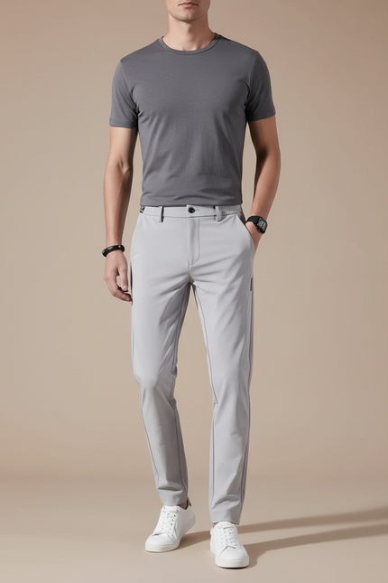 Pantalon Parachute Gris Clair Droit Nylon Élégant - Polyester