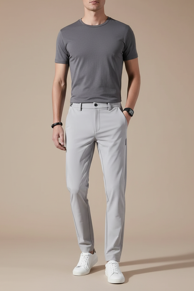 Pantalon Parachute Gris Clair Droit Nylon Élégant - Polyester