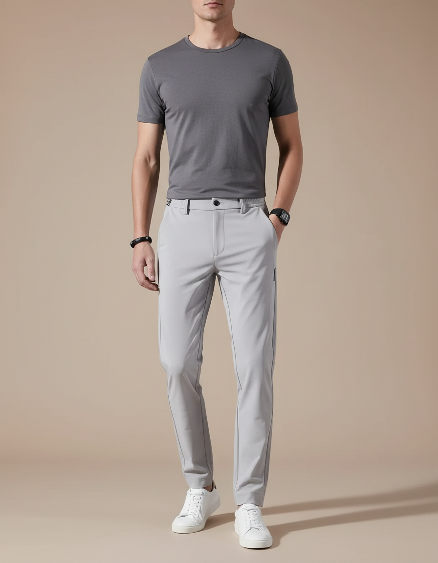 Pantalon Parachute Gris Clair Droit Nylon Élégant - Polyester