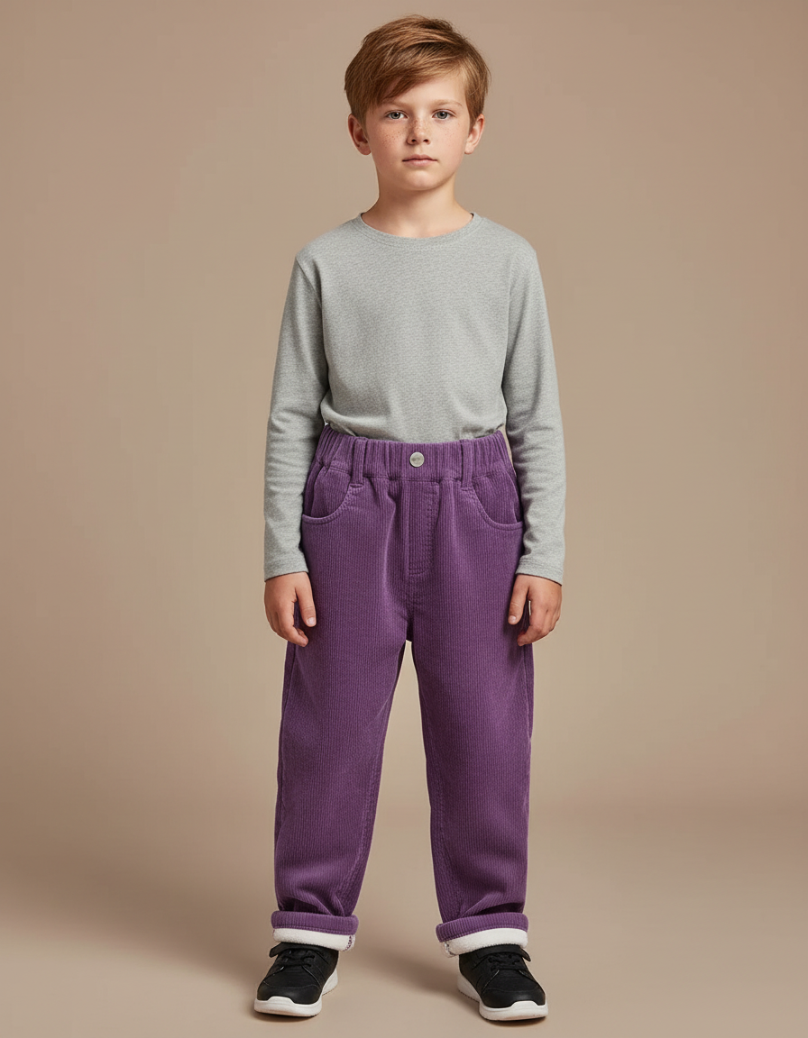 Pantalon Parachute Violet Côtelé Ample Élastiqué Enfant - Cordé