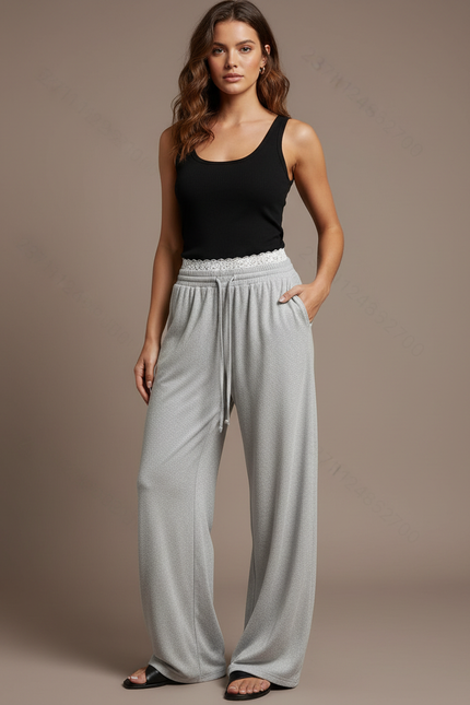Pantalon Parachute Gris Ample Décontracté Fluide Confortable - Molleton