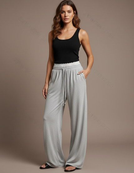 Pantalon Parachute Gris Ample Décontracté Fluide Confortable - Molleton