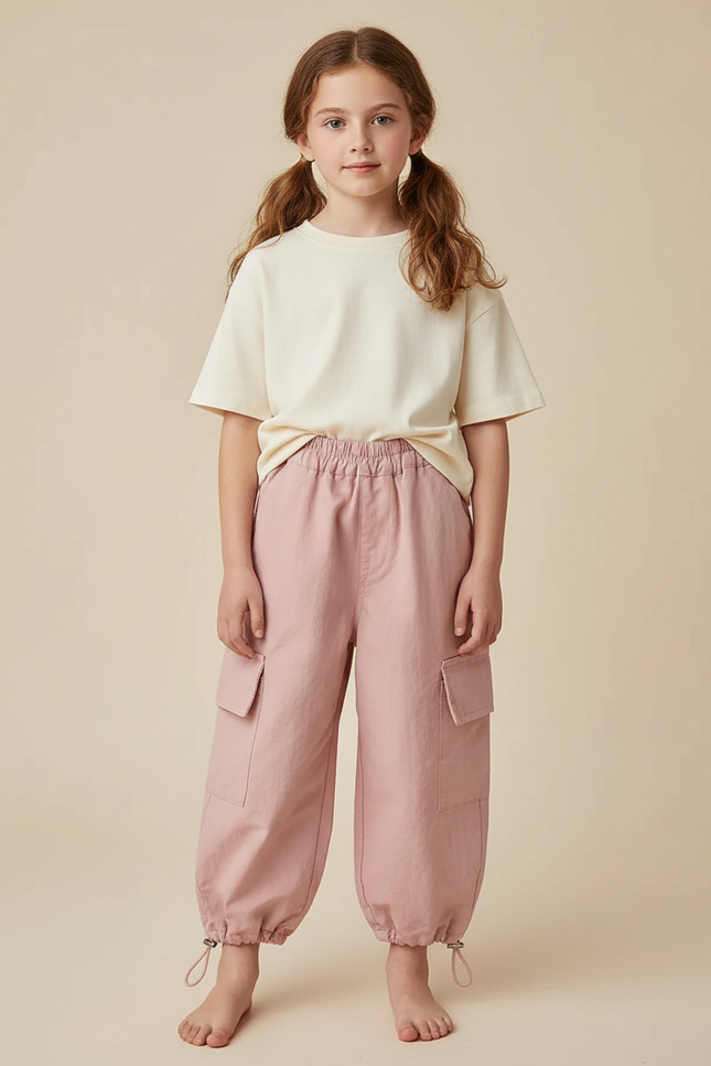 Pantalon Parachute Rose Cargo Ample Enfant Léger - Polyester