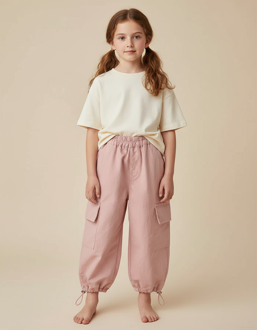 Pantalon Parachute Rose Cargo Ample Enfant Léger - Polyester