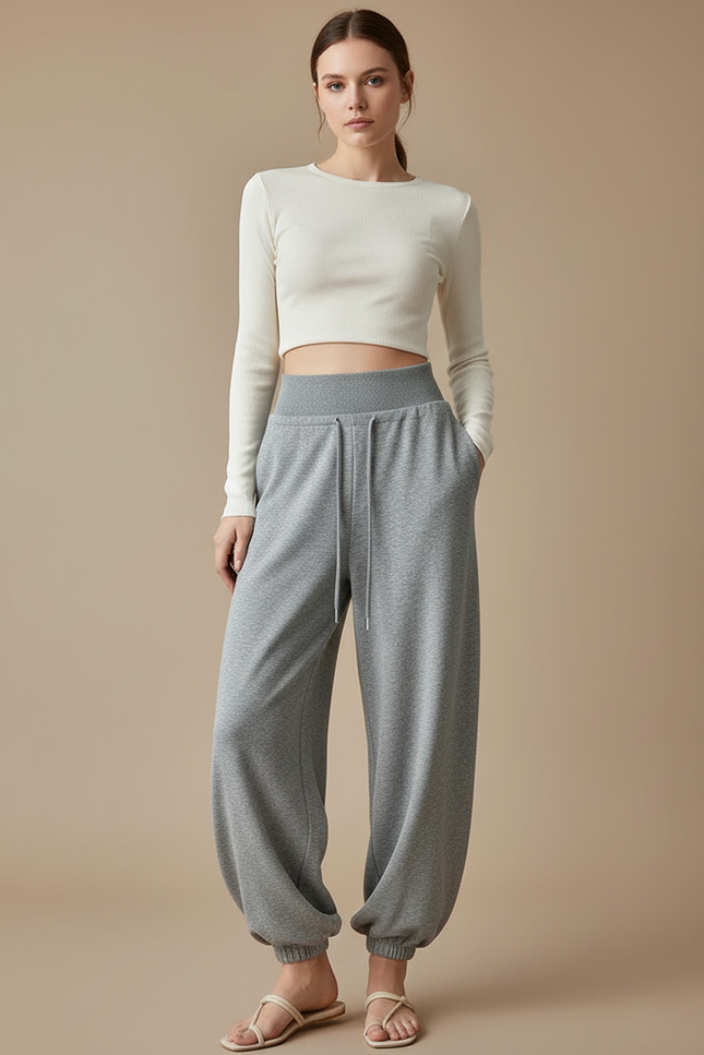 Pantalon Parachute Gris Ample Drapé Molleton Confortable
