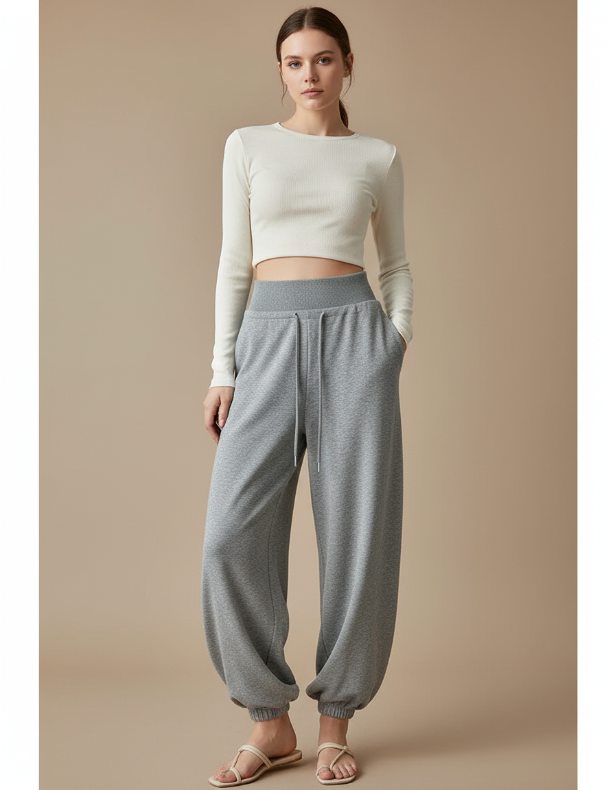 Pantalon Parachute Gris Ample Drapé Molleton Confortable
