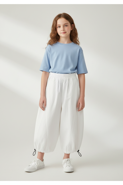 Pantalon Parachute Blanc Ample Bouffant Enfant Coton