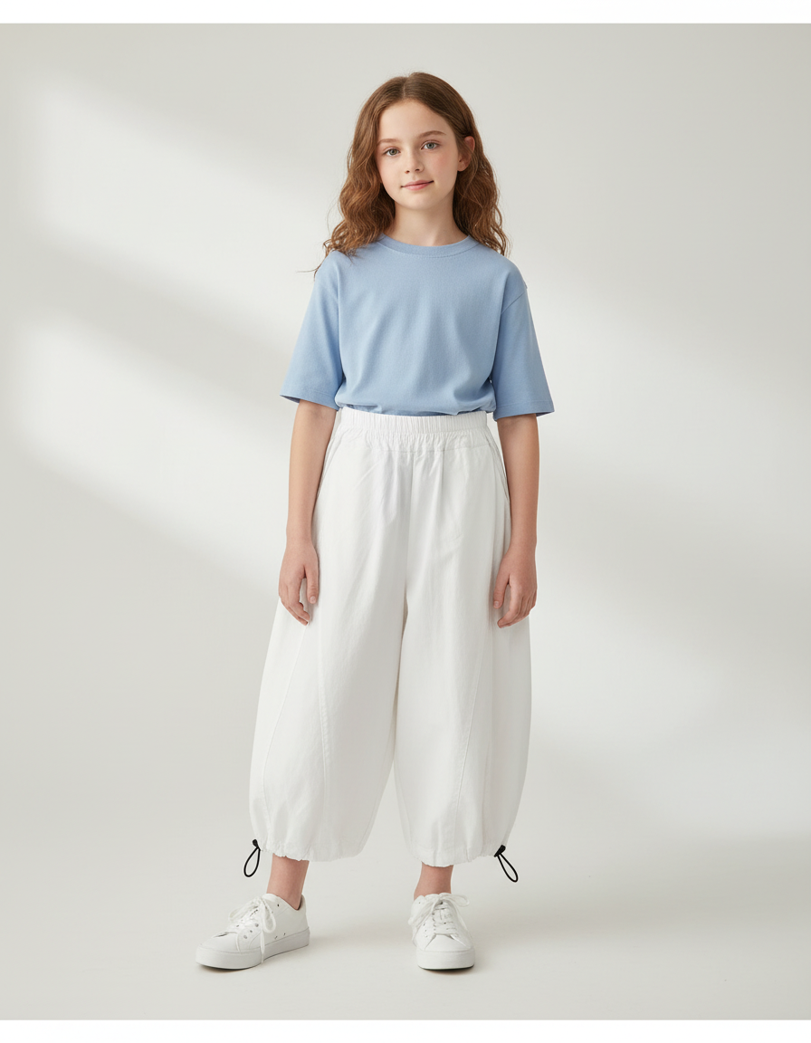 Pantalon Parachute Blanc Ample Bouffant Enfant Coton