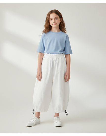 Pantalon Parachute Blanc Ample Bouffant Enfant Coton