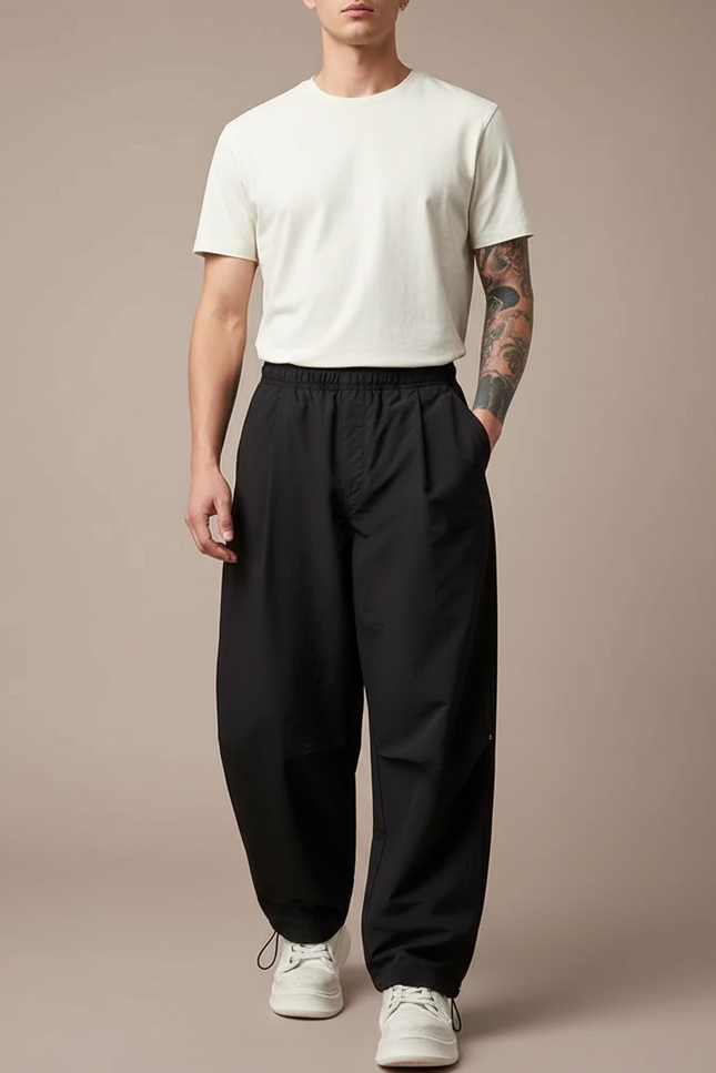 Pantalon Parachute Homme Noir Resserré Aux Chevilles Nylon - Polyester