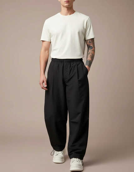 Pantalon Parachute Homme Noir Resserré Aux Chevilles Nylon - Polyester