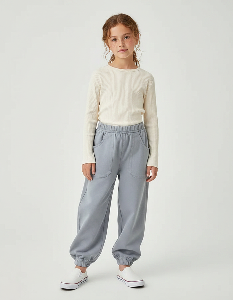 Pantalon Parachute Gris Ample Enfants Coton Décontracté - Molleton