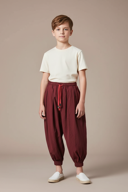 Pantalon Parachute Bordeaux Ample Coton Enfant