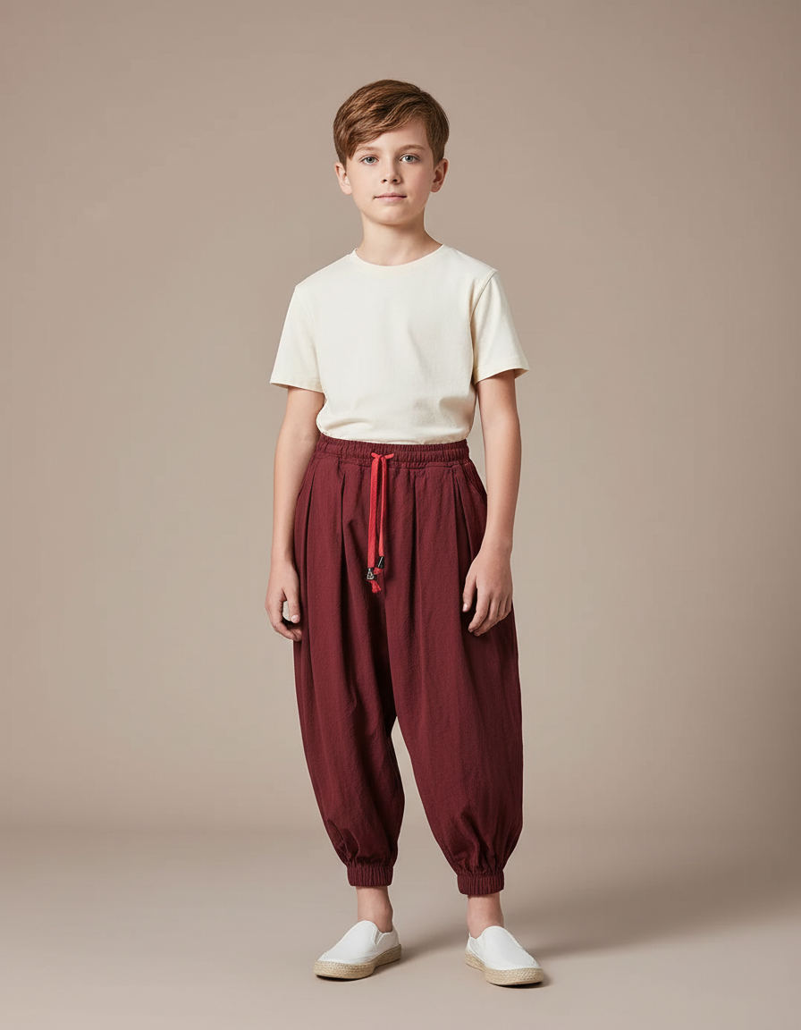 Pantalon Parachute Bordeaux Ample Coton Enfant