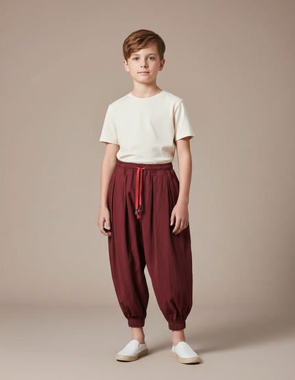Pantalon Parachute Bordeaux Ample Coton Enfant