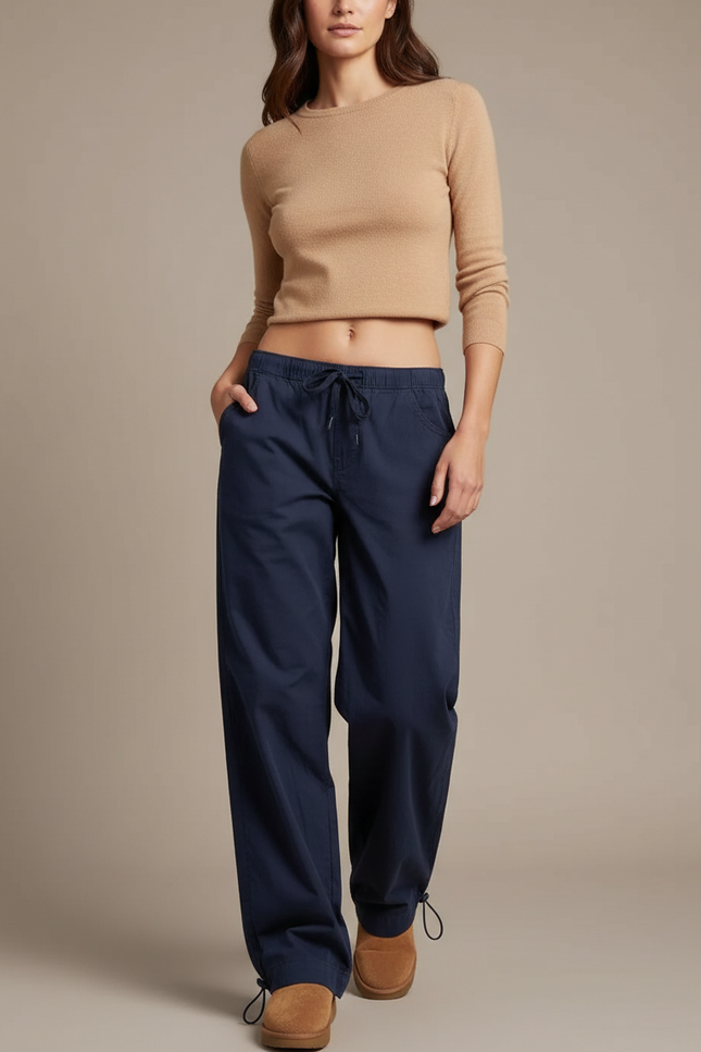 Pantalon Parachute Bleu Marine Ample Cordon Vintage - Polyester