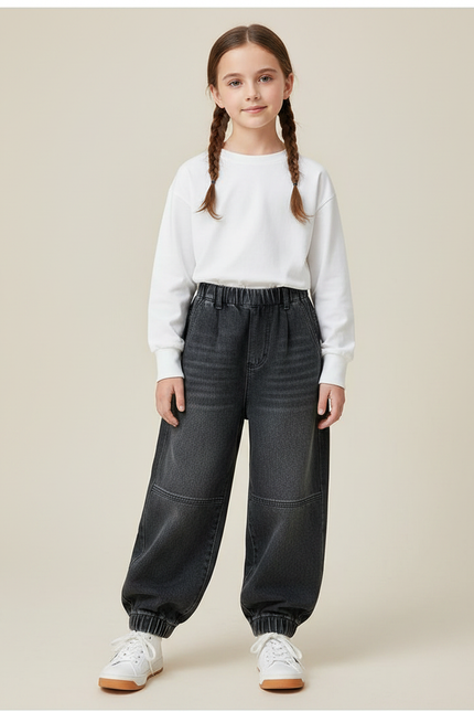 Pantalon Parachute Noir Ample Denim Enfant - Jean