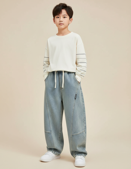 Pantalon Parachute Denim Bleu Ample Garçon Décontracté - Jean