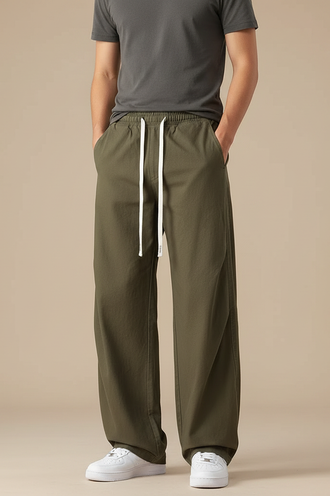 Pantalon Parachute Homme Kaki Baggy - Toile