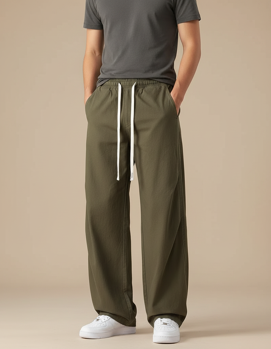 Pantalon Parachute Homme Kaki Baggy - Toile
