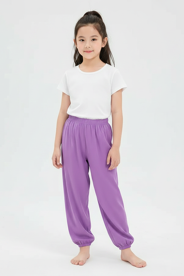 Pantalon Parachute Violet Fluide Ample Fille - Viscose