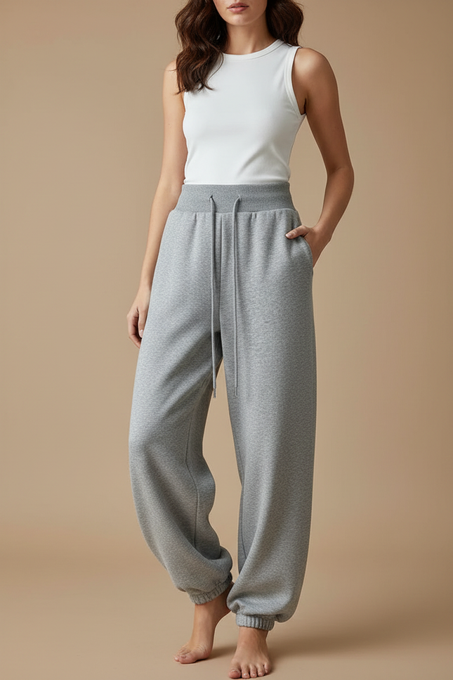 Pantalon Parachute Gris Ample Drapé Molletonné Femme