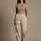 Pantalon Parachute Beige Ample Taille Élastique Lin