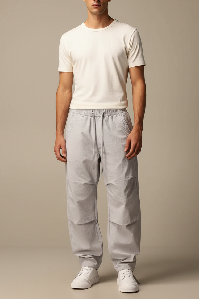 Pantalon Parachute Gris Ample Cordon Homme Streetwear - Polyester