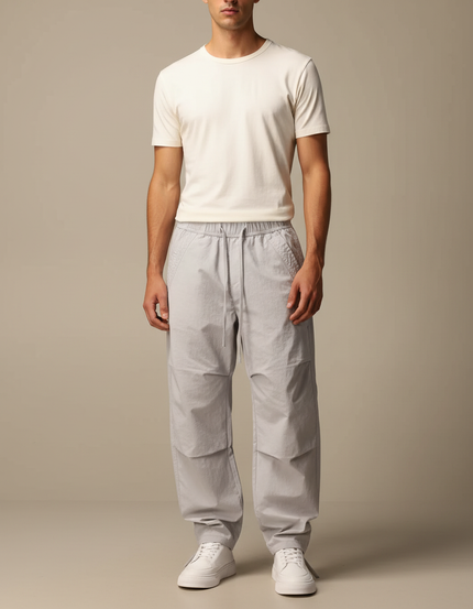 Pantalon Parachute Gris Ample Cordon Homme Streetwear - Polyester