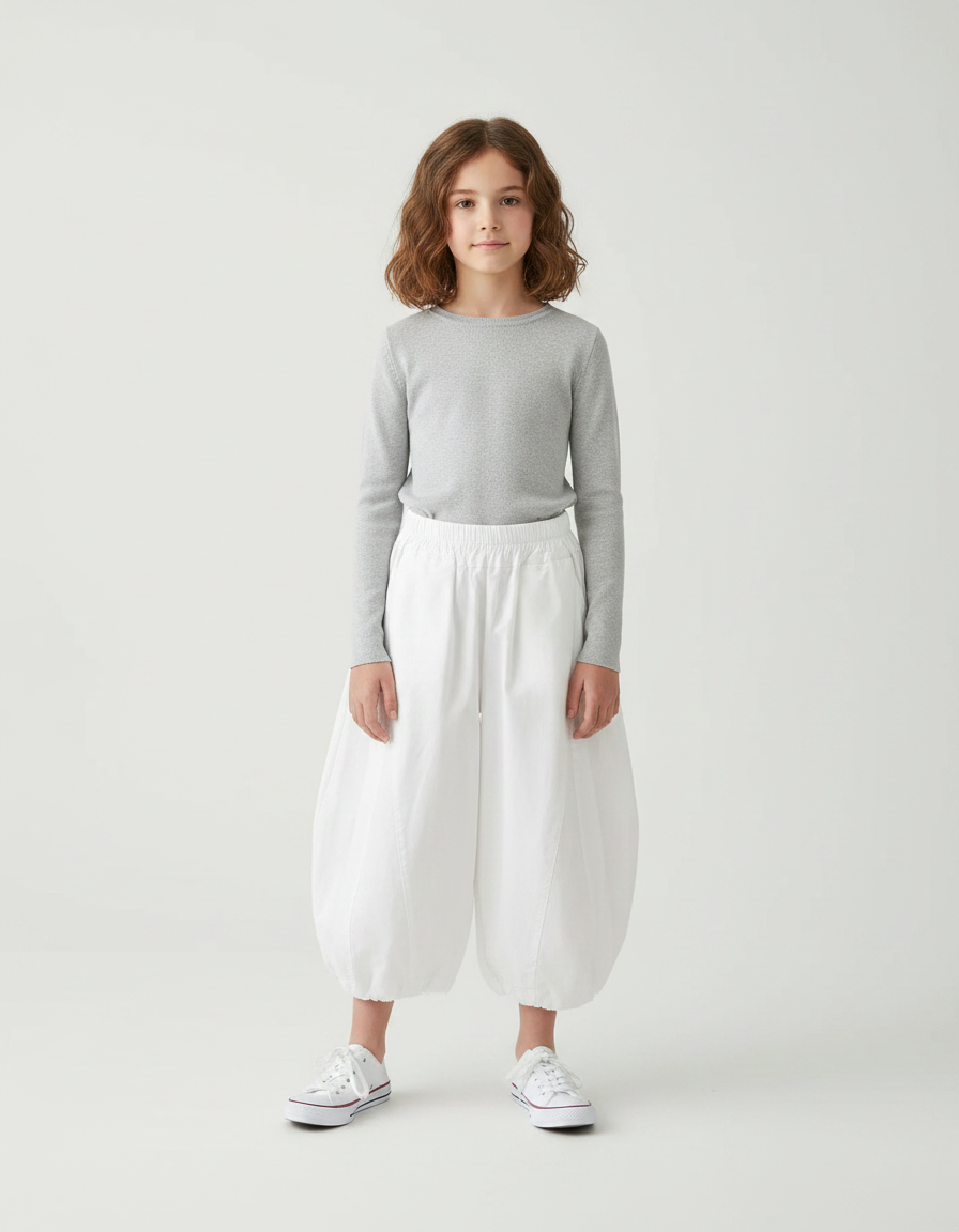 Pantalon Parachute Blanc Ample Bouffant Fille Coton