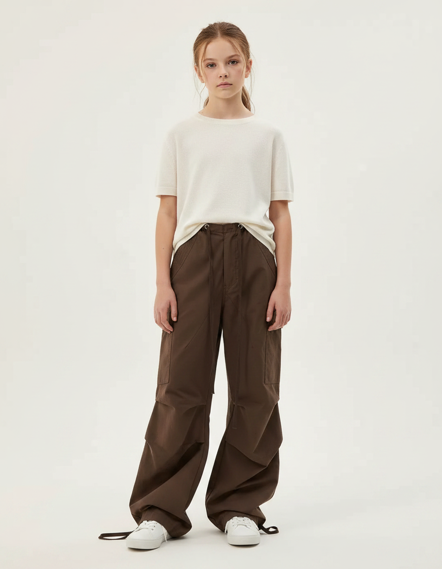 Pantalon Parachute Marron Cargo Ample Streetwear Femme - Toile