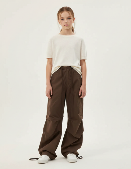 Pantalon Parachute Marron Cargo Ample Streetwear Femme - Toile