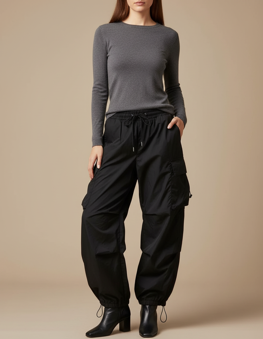 Pantalon Parachute Femme Noir Cargo - Polyester