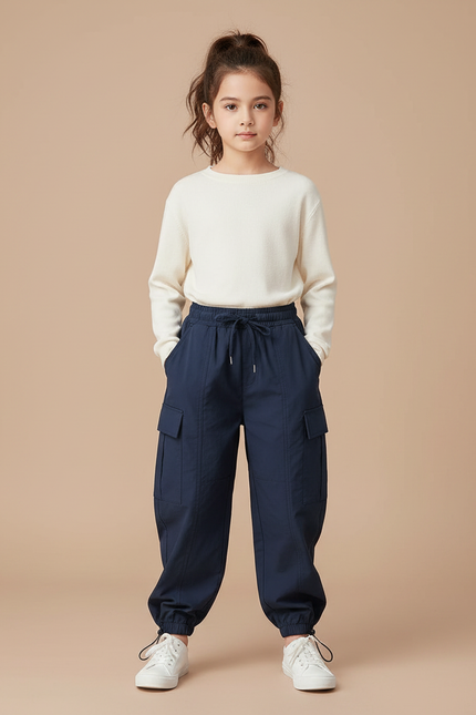 Pantalon Parachute Bleu Marine Ample Cargo Enfant - Toile