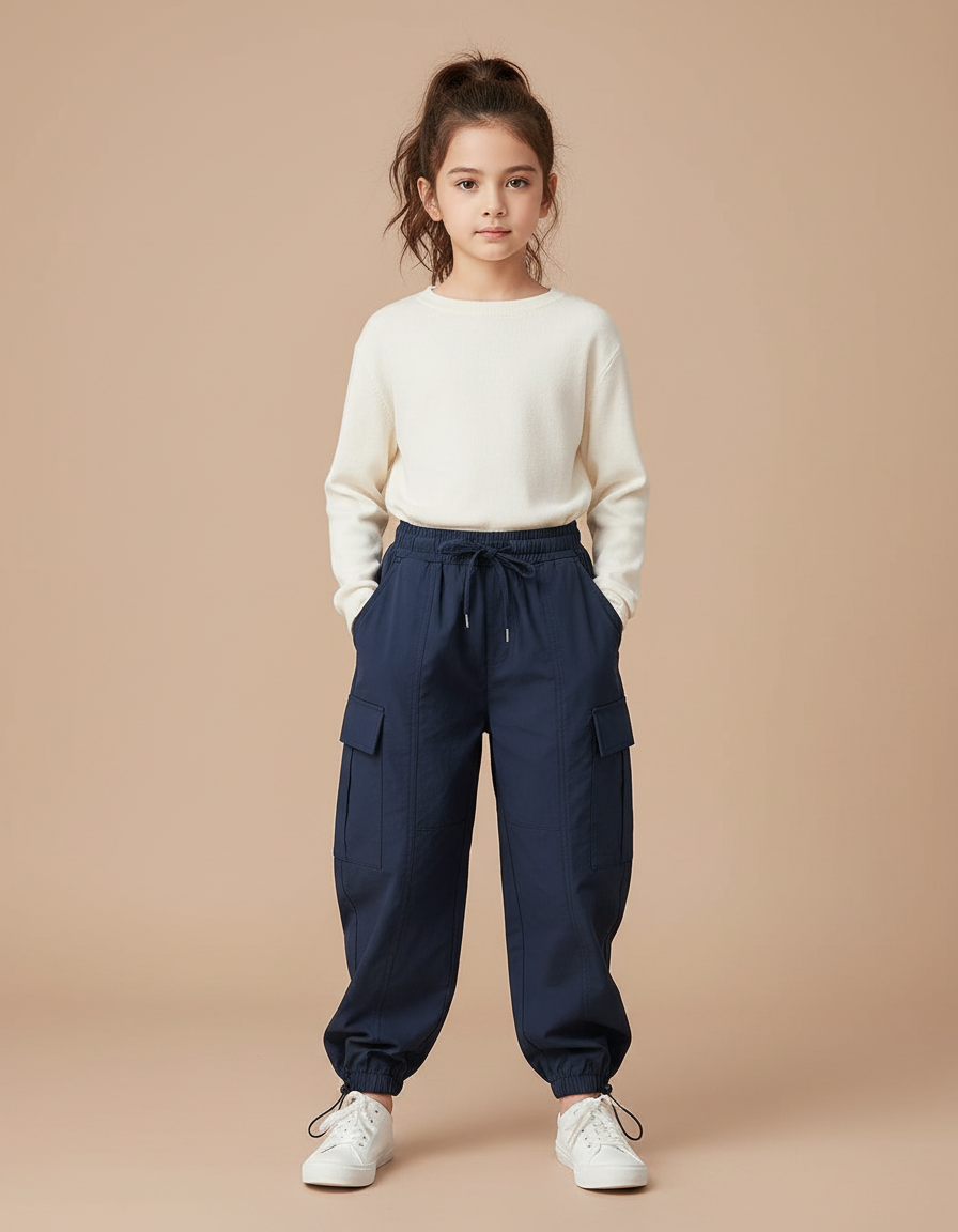 Pantalon Parachute Bleu Marine Ample Cargo Enfant - Toile