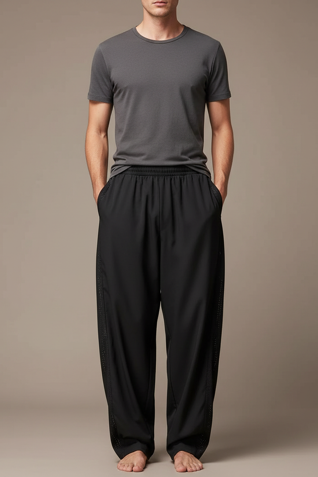 Pantalon Parachute Noir Ample Sport Maille Homme