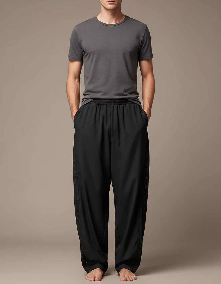 Pantalon Parachute Noir Ample Sport Maille Homme