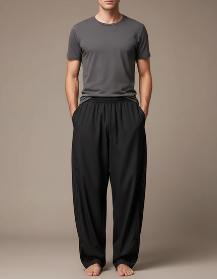 Pantalon Parachute Noir Ample Sport Maille Homme
