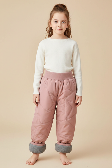 Pantalon Parachute Rose Matelassé Étoiles Enfant Doublé Chaud - Polyester